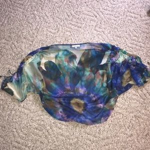 Off the shoulder, water colored, floral, crop top